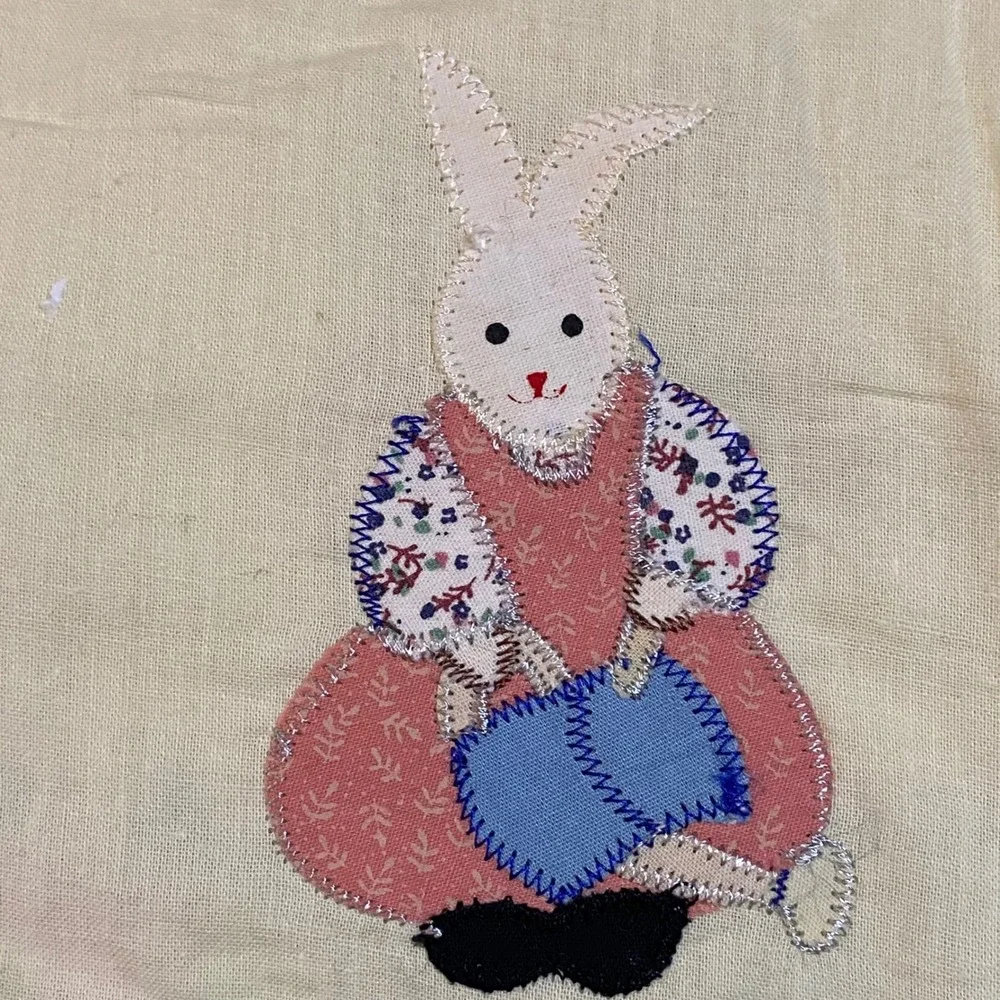 Vintage Easter Bunny Quilted Placemats Set of 4 Pink Gingham‎ Happy Easter 18x13